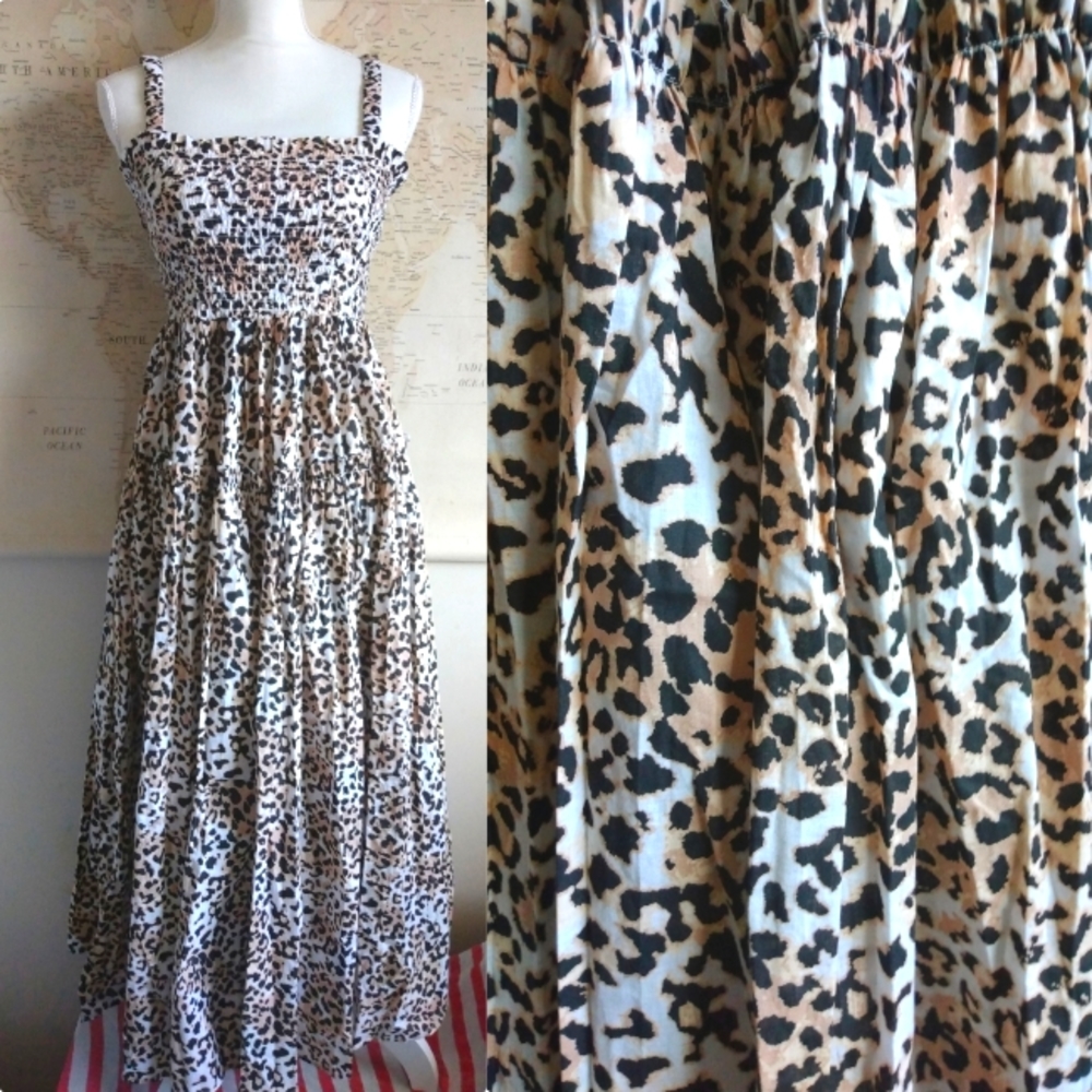 Cami Midi Sundress with Raw Edges in Animal Print, Size 4